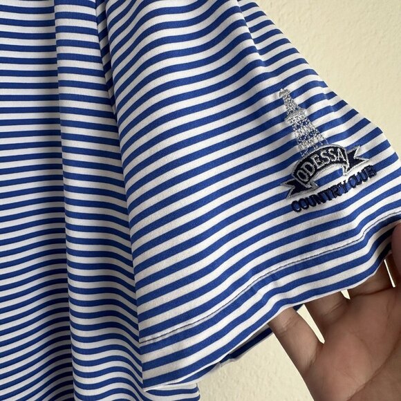 RLX Ralph Lauren Polo Shirt Mens Large Golf Blue‎ White Striped Logo Sleeve - Picture 5 of 8